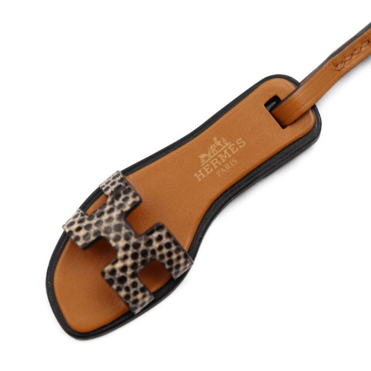 新品未使用展示品 HERMES エルメス ORAN NANO オラン ナノ その他小物 080149CA リザード ヴォーバトラー バッシュハンター オンブレ ナチュラルサブレ ブラック サンダルモチーフ バッグチャーム