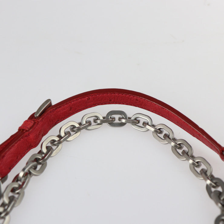 新古未使用展示品 PRADA プラダ ショルダーバッグ 1BD009 ハラコ オーストリッチ ブラウン系 レッド系 シルバー金具 レオパード 豹柄 チェーンショルダーバッグ