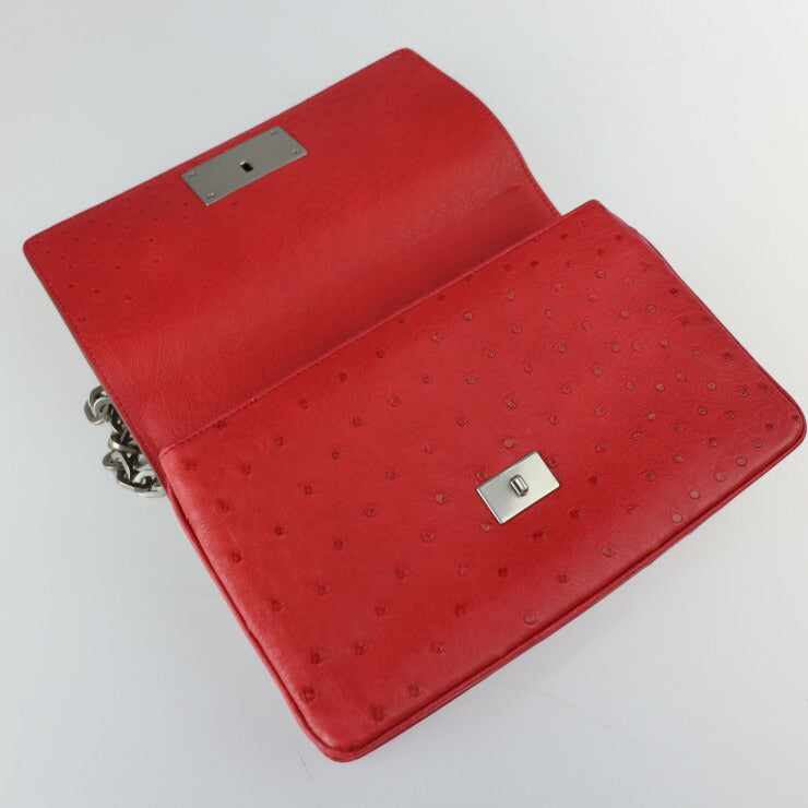 新古未使用展示品 PRADA プラダ ショルダーバッグ 1BD009 ハラコ オーストリッチ ブラウン系 レッド系 シルバー金具 レオパード 豹柄 チェーンショルダーバッグ