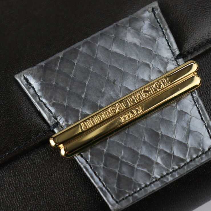 Beautiful ANDREA PFISTER bag shoulder bag DGY 26-350 leather python dark gray brown gray gold hardware 2WAY clutch bag