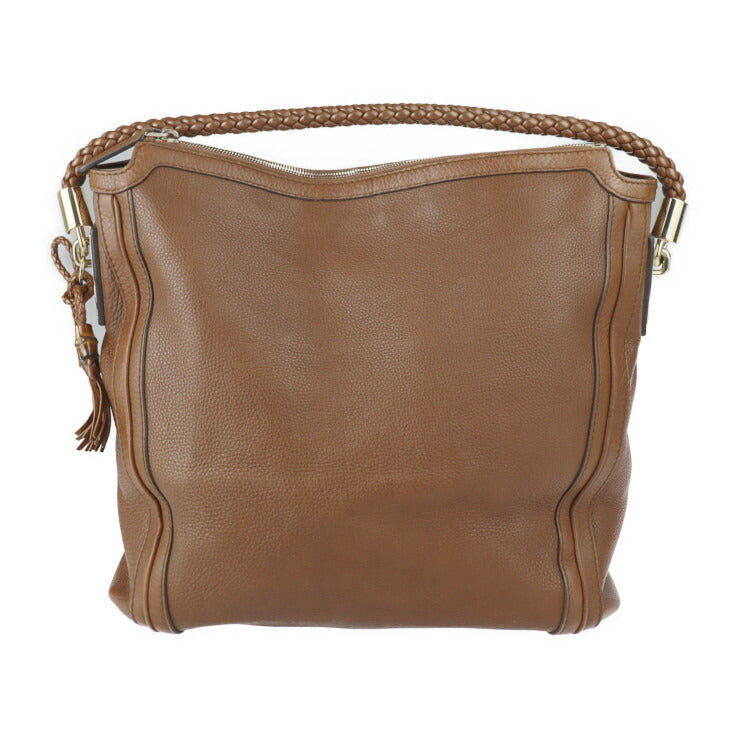 GUCCI グッチ バンブー ショルダーバッグ 269947 レザー ブラウン系 ゴールド金具 編込み ワンショルダー タッセル