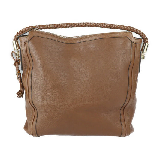 GUCCI グッチ バンブー ショルダーバッグ 269947 レザー ブラウン系 ゴールド金具 編込み ワンショルダー タッセル