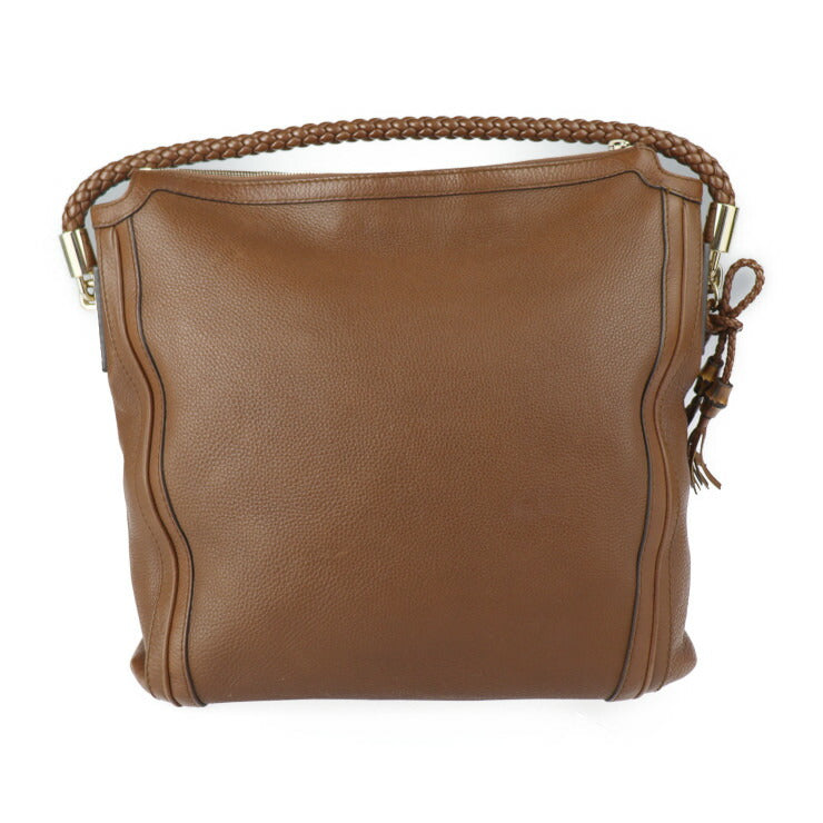 GUCCI グッチ バンブー ショルダーバッグ 269947 レザー ブラウン系 ゴールド金具 編込み ワンショルダー タッセル