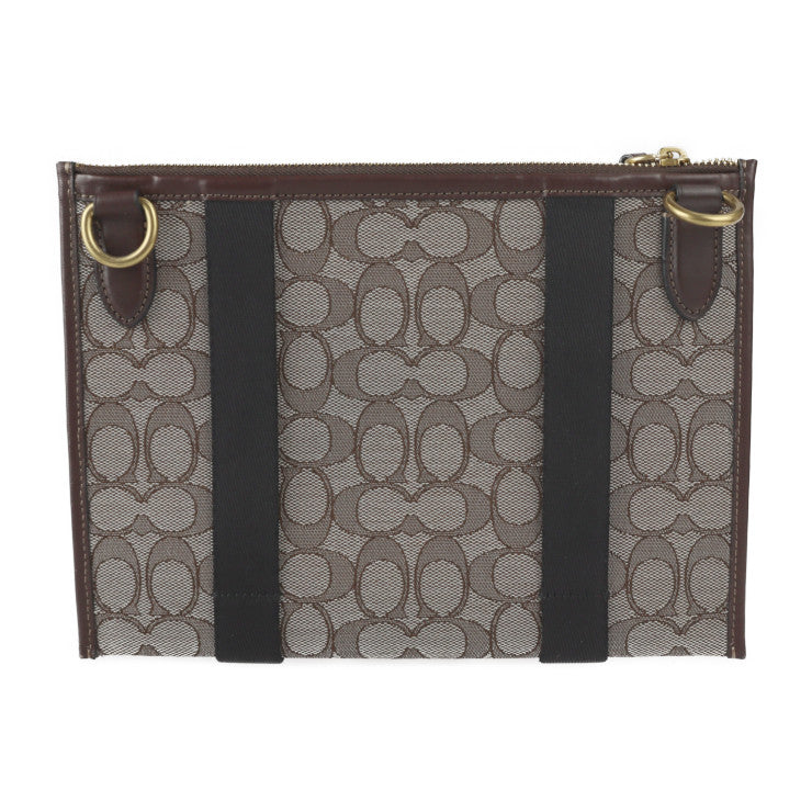 Good condition COACH multi-function crossbody with Dinky shoulder bag C2613 Signature jacquard leather brown with gold hardware Second bag Clutch bag Pouch