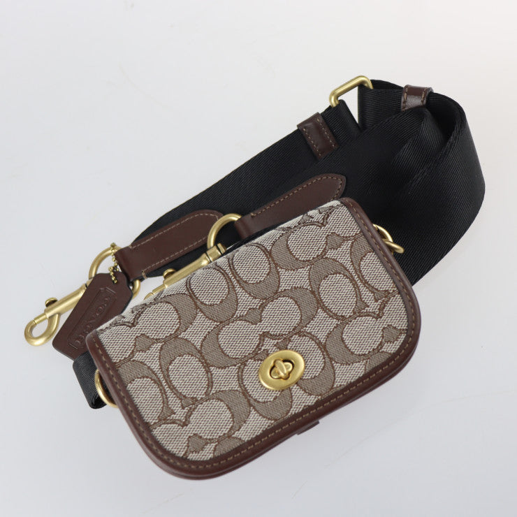 Good condition COACH multi-function crossbody with Dinky shoulder bag C2613 Signature jacquard leather brown with gold hardware Second bag Clutch bag Pouch