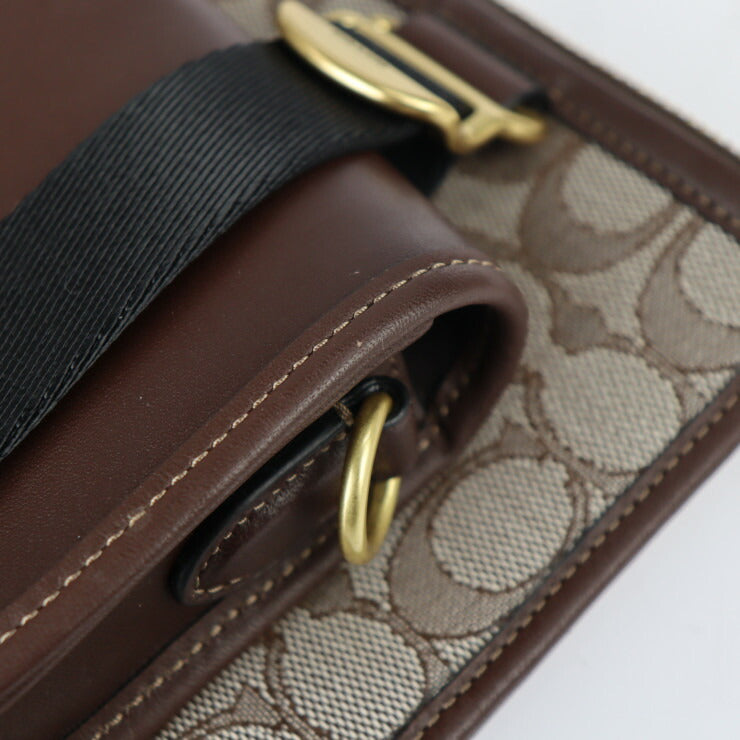 美品 COACH コーチ マルチファンクション クロスボディ ウィズ ディンキー ショルダーバッグ C2613 シグネチャージャカード レザー ブラウン系 ゴールド金具 セカンドバッグ クラッチバッグ ポーチ