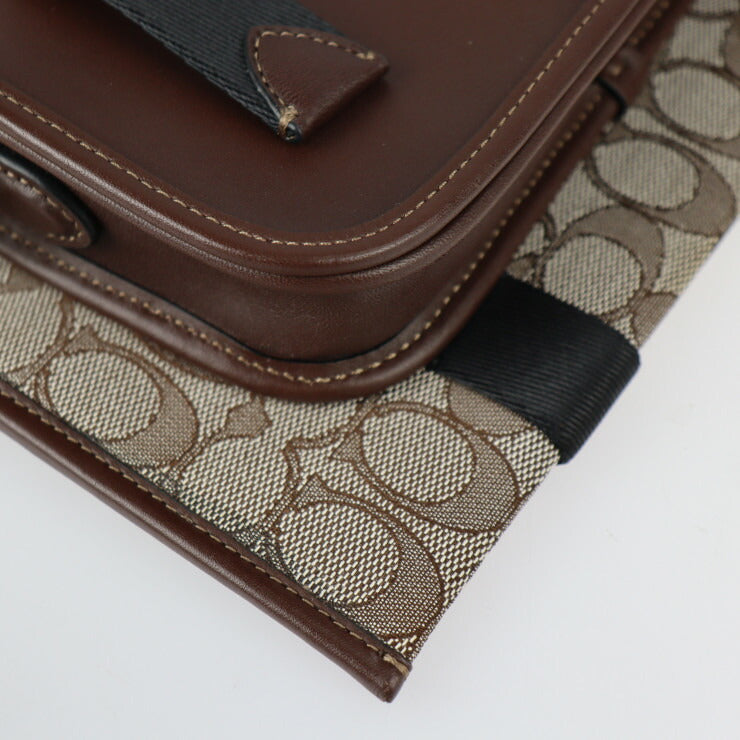 Good condition COACH multi-function crossbody with Dinky shoulder bag C2613 Signature jacquard leather brown with gold hardware Second bag Clutch bag Pouch