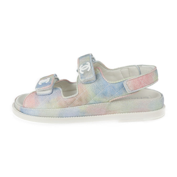 超美品 CHANEL シャネル ココマーク フットベッド スポーツサンダル マトラッセ サンダル G35927/X56389/K3815 表記サイズ 39C ファブリック レザー グリーン ピンク ブルー パステルカラー ホワイト系 参考サイズ約25cm