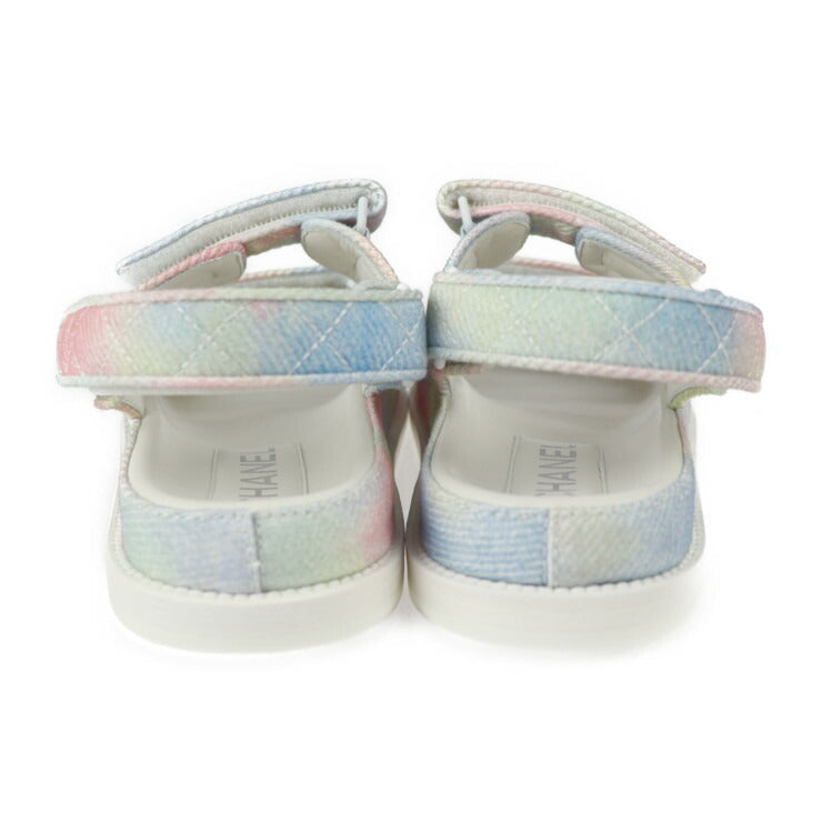 超美品 CHANEL シャネル ココマーク フットベッド スポーツサンダル マトラッセ サンダル G35927/X56389/K3815 表記サイズ 39C ファブリック レザー グリーン ピンク ブルー パステルカラー ホワイト系 参考サイズ約25cm