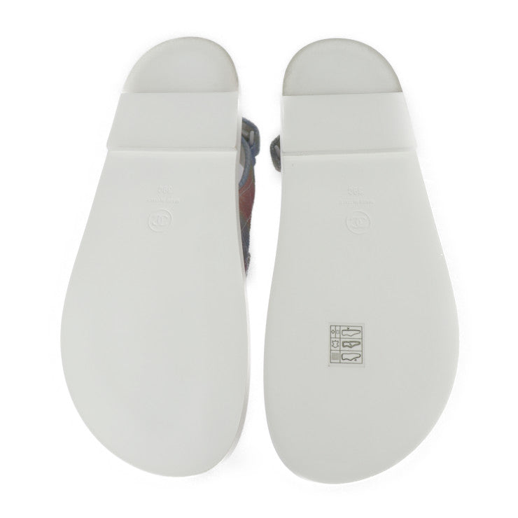 超美品 CHANEL シャネル ココマーク フットベッド スポーツサンダル マトラッセ サンダル G35927/X56389/K3815 表記サイズ 39C ファブリック レザー グリーン ピンク ブルー パステルカラー ホワイト系 参考サイズ約25cm