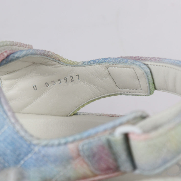 超美品 CHANEL シャネル ココマーク フットベッド スポーツサンダル マトラッセ サンダル G35927/X56389/K3815 表記サイズ 39C ファブリック レザー グリーン ピンク ブルー パステルカラー ホワイト系 参考サイズ約25cm