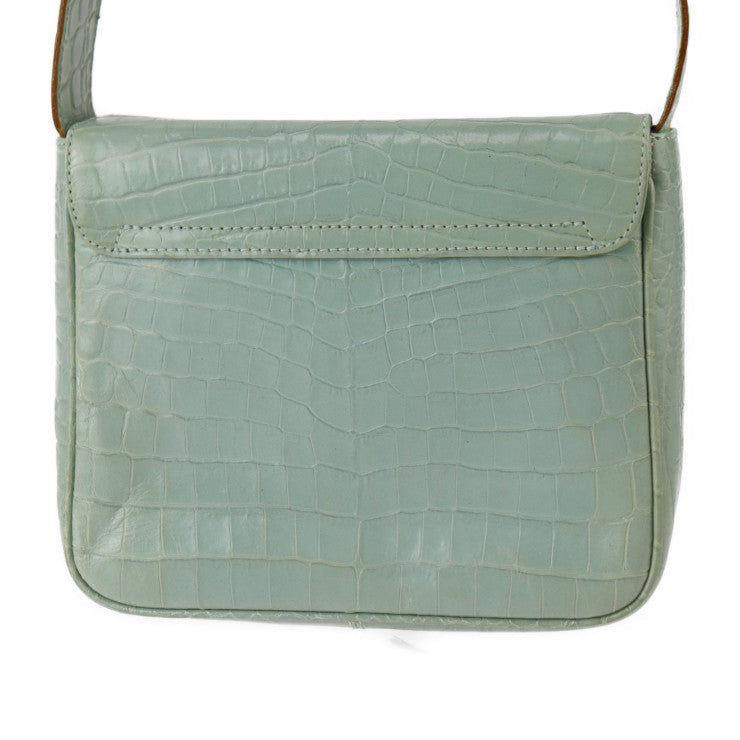 美品 Salvatore Ferragamo サルヴァトーレ フェラガモ ガンチーニ ショルダーバッグ 216195 クロコ型押しレザー グリーン系