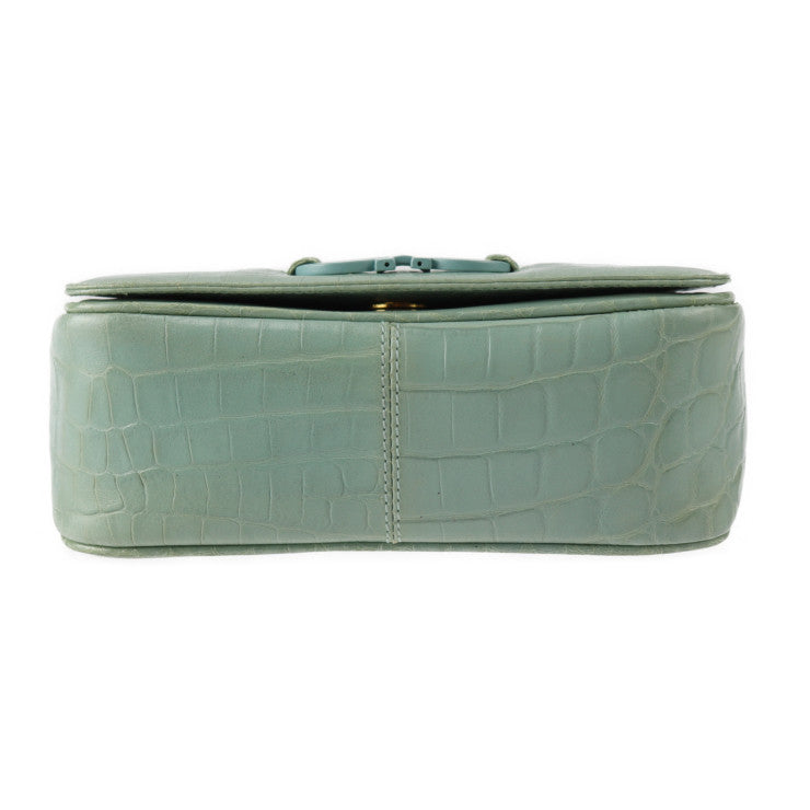 美品 Salvatore Ferragamo サルヴァトーレ フェラガモ ガンチーニ ショルダーバッグ 216195 クロコ型押しレザー グリーン系