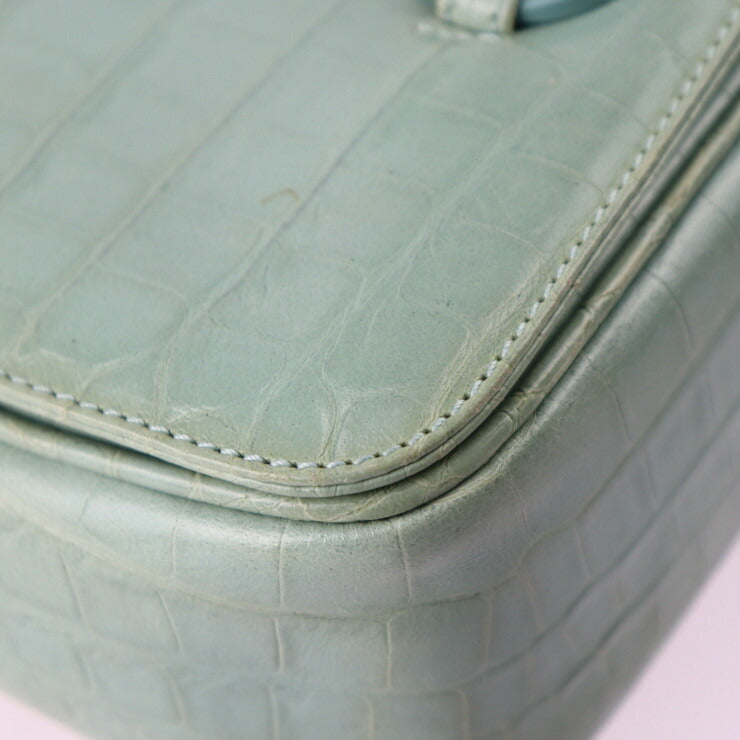 美品 Salvatore Ferragamo サルヴァトーレ フェラガモ ガンチーニ ショルダーバッグ 216195 クロコ型押しレザー グリーン系