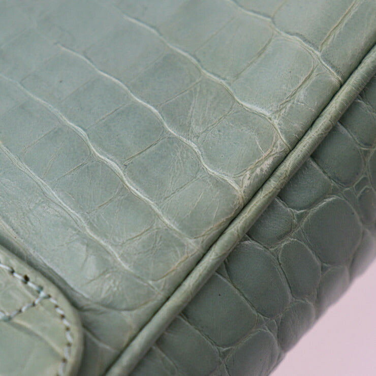 美品 Salvatore Ferragamo サルヴァトーレ フェラガモ ガンチーニ ショルダーバッグ 216195 クロコ型押しレザー グリーン系