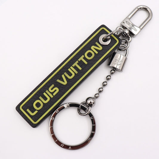 美品 LOUIS VUITTON ルイ ヴィトン ポルトクレ タブ キーホルダー MP2211 トリヨンレザー ブラック イエロー シルバー金具 キーリング バッグチャーム ビトン