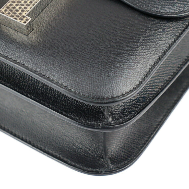 超美品 HERMES エルメス コンスタンス 24 ショルダーバッグ - ヴォーエプソン リザード ブラック ベージュ シルバー金具 Y刻印