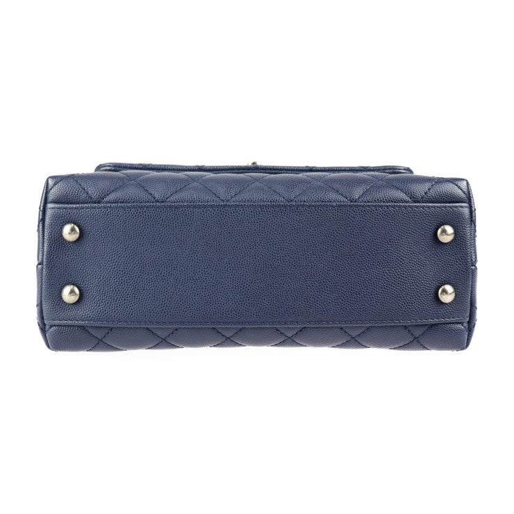 美品 CHANEL シャネル ココハンドル XS マトラッセ ハンドバッグ A92990 リザード キャビアスキン ネイビー ブラウン系 ガンメタル金具 2WAY ショルダーバッグ ターンロック ココマーク トップハンドル