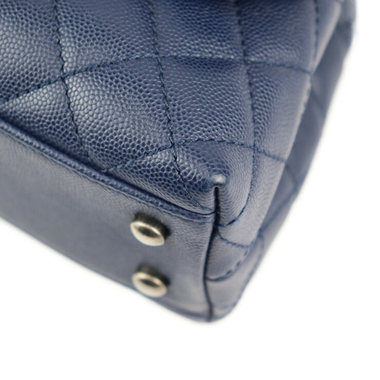 美品 CHANEL シャネル ココハンドル XS マトラッセ ハンドバッグ A92990 リザード キャビアスキン ネイビー ブラウン系 ガンメタル金具 2WAY ショルダーバッグ ターンロック ココマーク トップハンドル