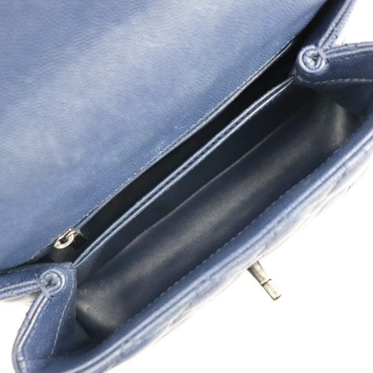 美品 CHANEL シャネル ココハンドル XS マトラッセ ハンドバッグ A92990 リザード キャビアスキン ネイビー ブラウン系 ガンメタル金具 2WAY ショルダーバッグ ターンロック ココマーク トップハンドル