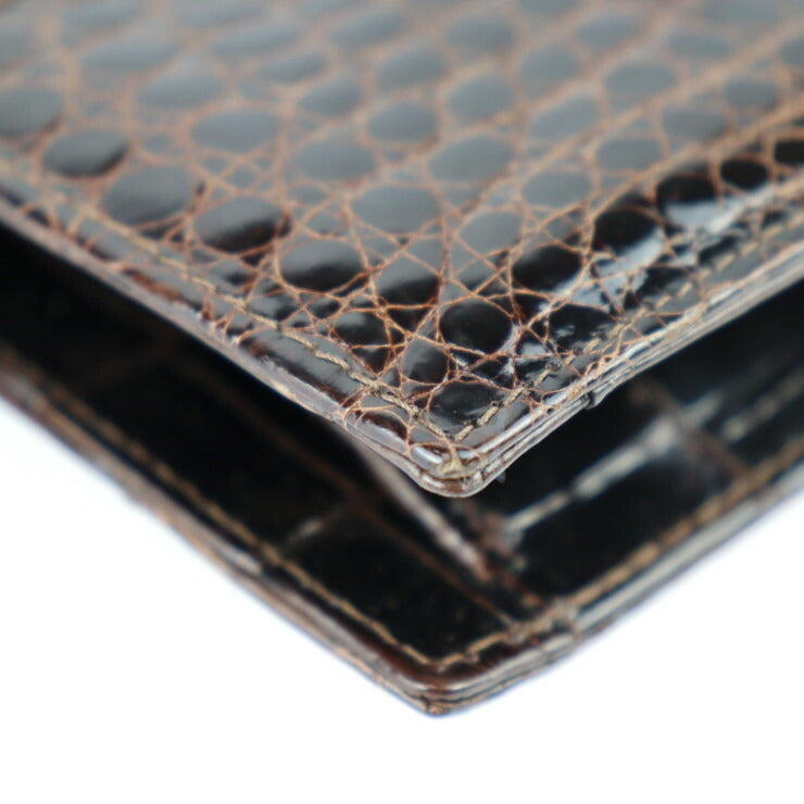 LOEWE ロエベ バッグ ショルダーバッグ - クロコダイル ブラウン ゴールド金具 2WAY クラッチバッグ チェーンショルダー