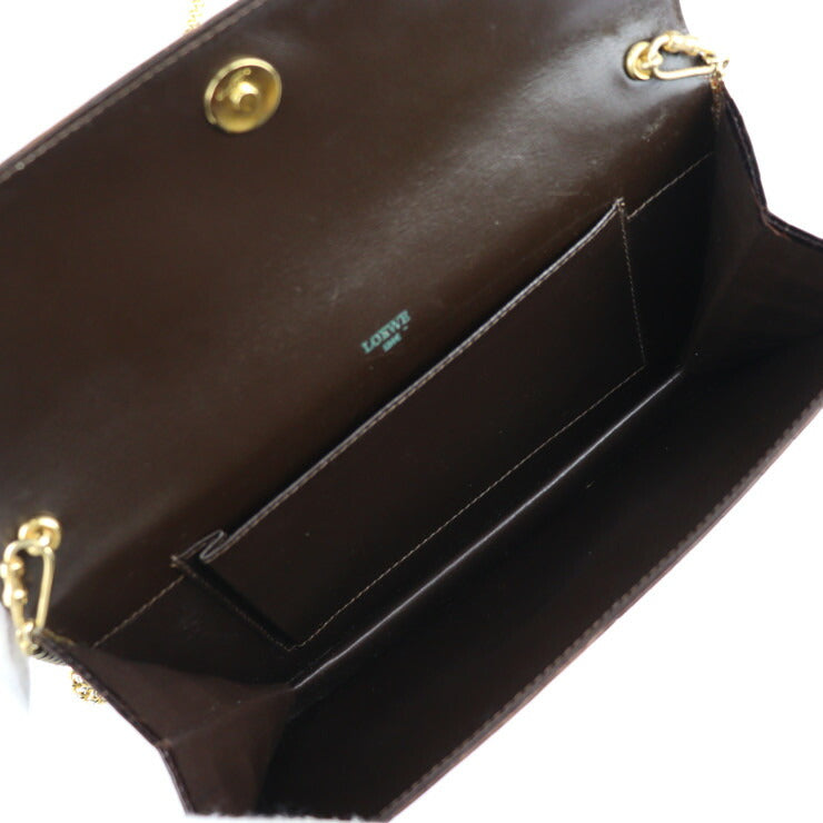 LOEWE ロエベ バッグ ショルダーバッグ - クロコダイル ブラウン ゴールド金具 2WAY クラッチバッグ チェーンショルダー