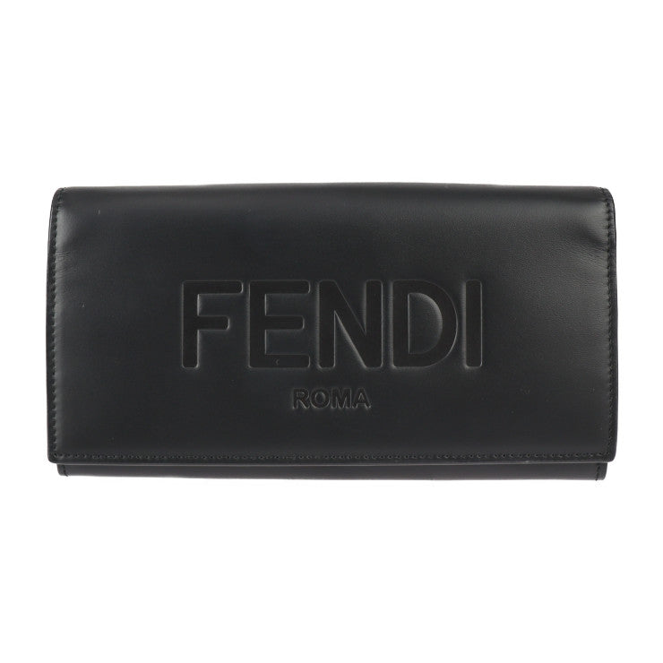 超美品 FENDI フェンディ コンチネンタル ウォレット 長財布 7M0264 カーフレザー ブラック シルバー金具 二つ折り ロゴ