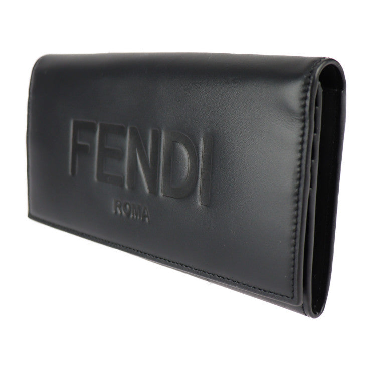 超美品 FENDI フェンディ コンチネンタル ウォレット 長財布 7M0264 カーフレザー ブラック シルバー金具 二つ折り ロゴ