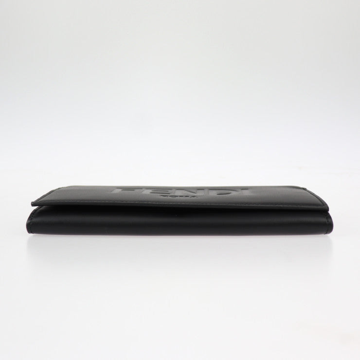 超美品 FENDI フェンディ コンチネンタル ウォレット 長財布 7M0264 カーフレザー ブラック シルバー金具 二つ折り ロゴ