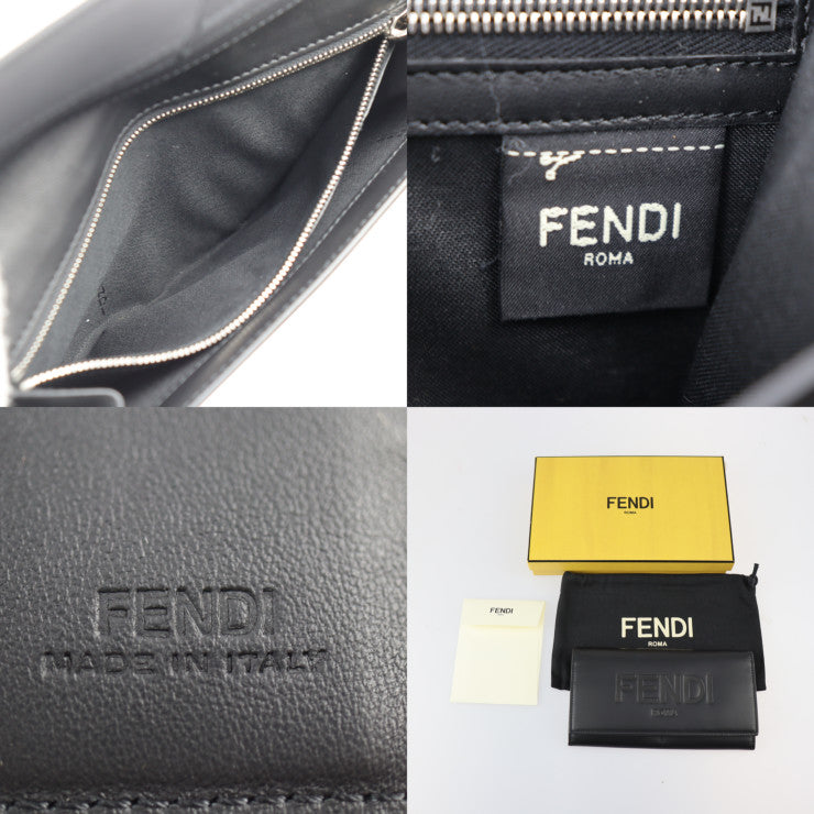超美品 FENDI フェンディ コンチネンタル ウォレット 長財布 7M0264 カーフレザー ブラック シルバー金具 二つ折り ロゴ