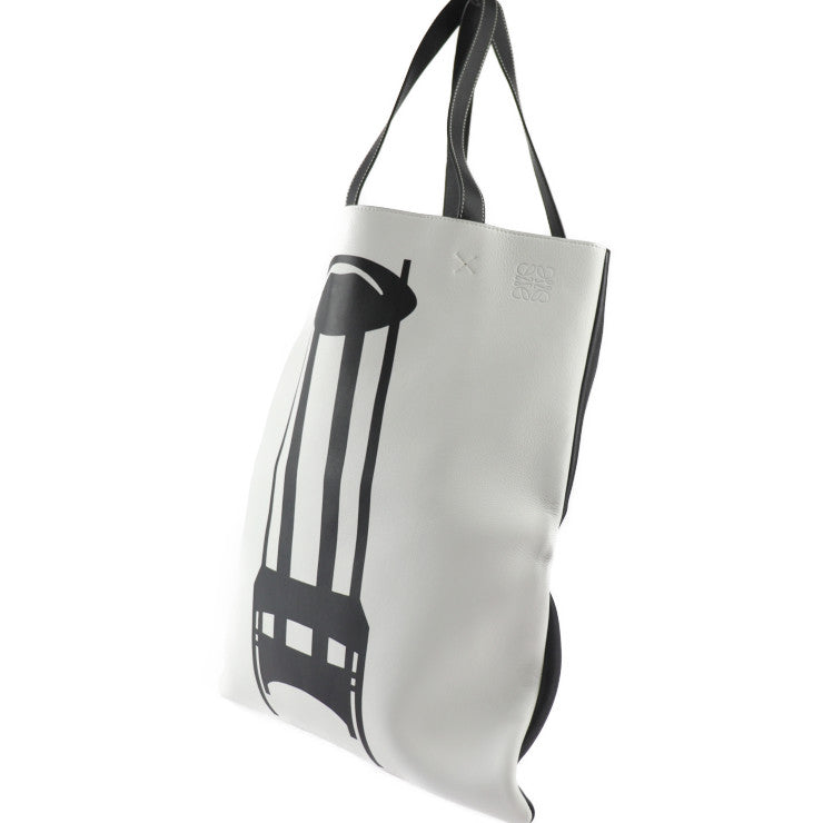 美品 LOEWE ロエベ マッキントッシュ トートバッグ - レザー ブラック ホワイト系 アーガイルチェア 椅子柄 ラージサイズ プリント