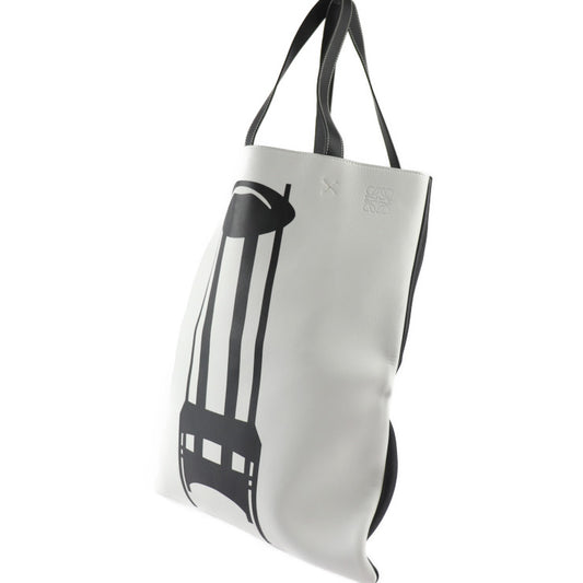 美品 LOEWE ロエベ マッキントッシュ トートバッグ - レザー ブラック ホワイト系 アーガイルチェア 椅子柄 ラージサイズ プリント