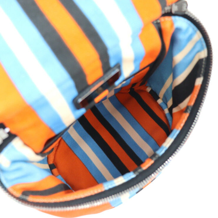 美品 PRADA プラダ トライアングルロゴ ショルダーバッグ 2VH147 キャンバス レザー オレンジ×ブルー×アイボリー×ブラック シルバー金具 ポーチ付き ポシェット ストライプ 三角ロゴプレート