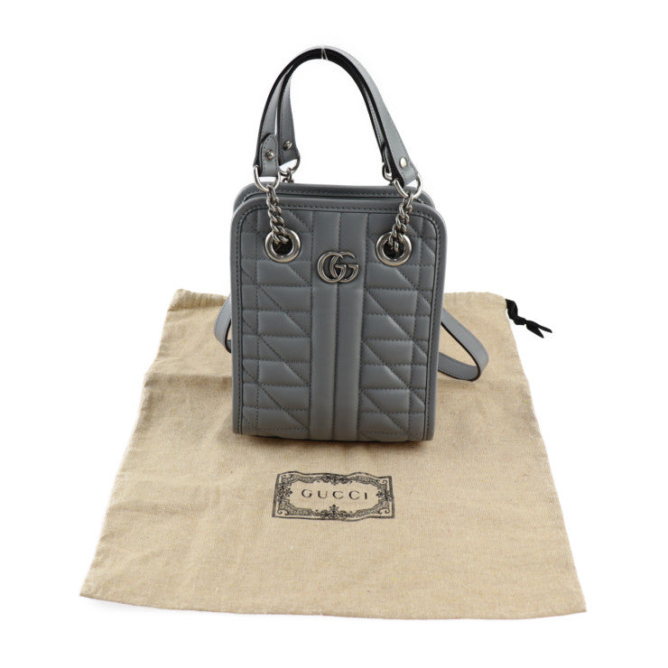 超美品 GUCCI グッチ GGマーモント ハンドバッグ 696123 レザー グレー シルバー金具 2WAY ショルダーバッグ キルティング