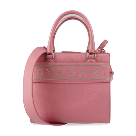 美品 BVLGARI ブルガリ ロゴ トート スモール ハンドバッグ 291221 カーフレザー ピンク系 ゴールド金具 2WAY ショルダーバッグ
