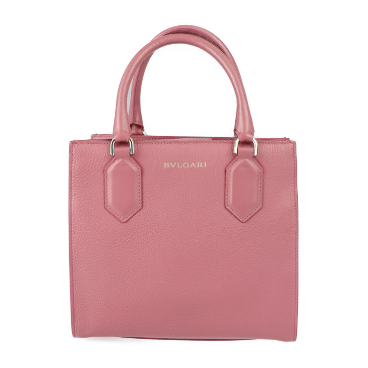 美品 BVLGARI ブルガリ ロゴ トート スモール ハンドバッグ 291221 カーフレザー ピンク系 ゴールド金具 2WAY ショルダーバッグ