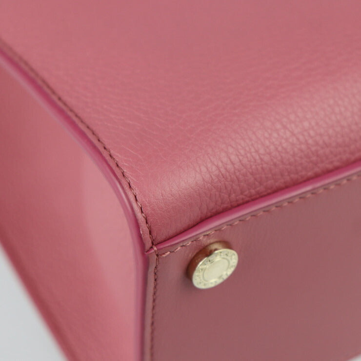 美品 BVLGARI ブルガリ ロゴ トート スモール ハンドバッグ 291221 カーフレザー ピンク系 ゴールド金具 2WAY ショルダーバッグ