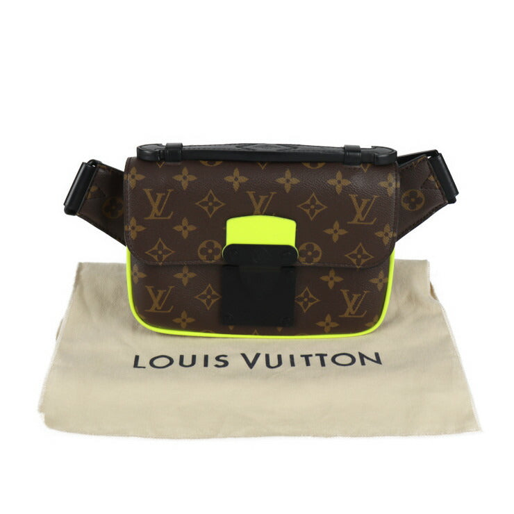 美品 LOUIS VUITTON ルイ ヴィトン Sロック スリングバック モノグラム ウエストバッグ M45864 PVC レザー ブラウン ネオンイエロー ブラック ボディバッグ ベルトバッグ ビトン