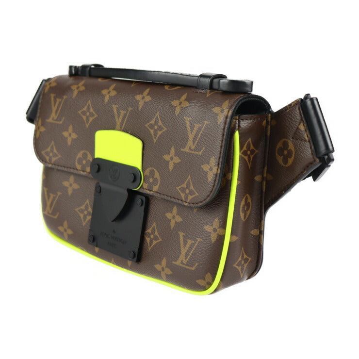 美品 LOUIS VUITTON ルイ ヴィトン Sロック スリングバック モノグラム ウエストバッグ M45864 PVC レザー ブラウン ネオンイエロー ブラック ボディバッグ ベルトバッグ ビトン