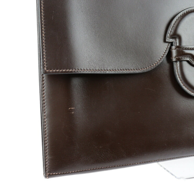 HERMES エルメス ファコ GM 35 クラッチバッグ - ボックスカーフ ダークブラウン系 セカンドバッグ 書類鞄 〇O刻印