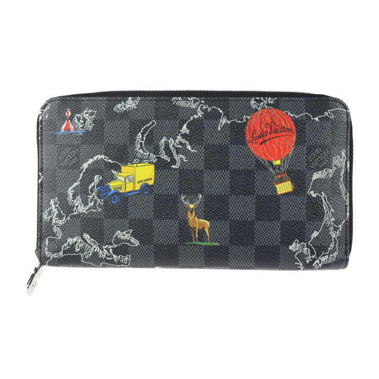 LOUIS VUITTON ルイ ヴィトン ジッピーオーガナイザーNM ダミエグラフィット 長財布 N40204 PVC レザー ブラック×グレー マルチカラー シルバー金具 ラウンドファスナー ビトン プリント