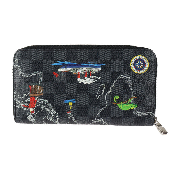 LOUIS VUITTON ルイ ヴィトン ジッピーオーガナイザーNM ダミエグラフィット 長財布 N40204 PVC レザー ブラック×グレー マルチカラー シルバー金具 ラウンドファスナー ビトン プリント