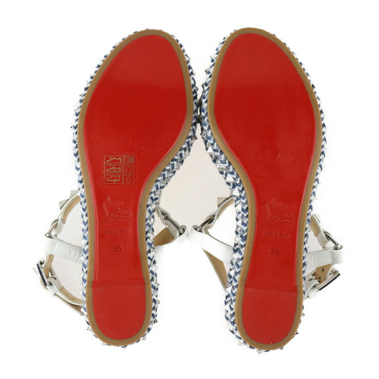 新古未使用展示品 Christian Louboutin クリスチャンルブタン PARACLOU ピラクル サンダル 表記サイズ 35 キャンバス レザー ブルー系 ホワイト シルバー金具 ウェッジソール スクエアスタッズ バックストラップ