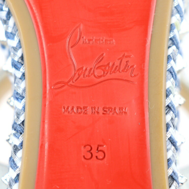 新古未使用展示品 Christian Louboutin クリスチャンルブタン PARACLOU ピラクル サンダル 表記サイズ 35 キャンバス レザー ブルー系 ホワイト シルバー金具 ウェッジソール スクエアスタッズ バックストラップ