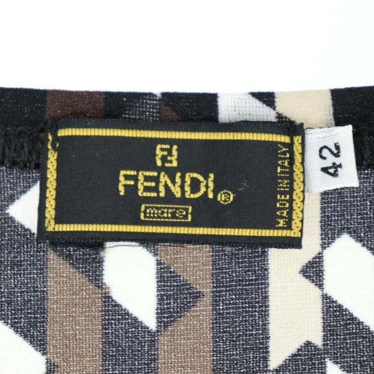 美品 FENDI フェンディ mare ワンピース - 表記サイズ 42 ナイロン ナイロン100％ ブラウン ブラック×べージュ×ホワイト カットソー ノースリーブ Fロゴ ヴィンテージ