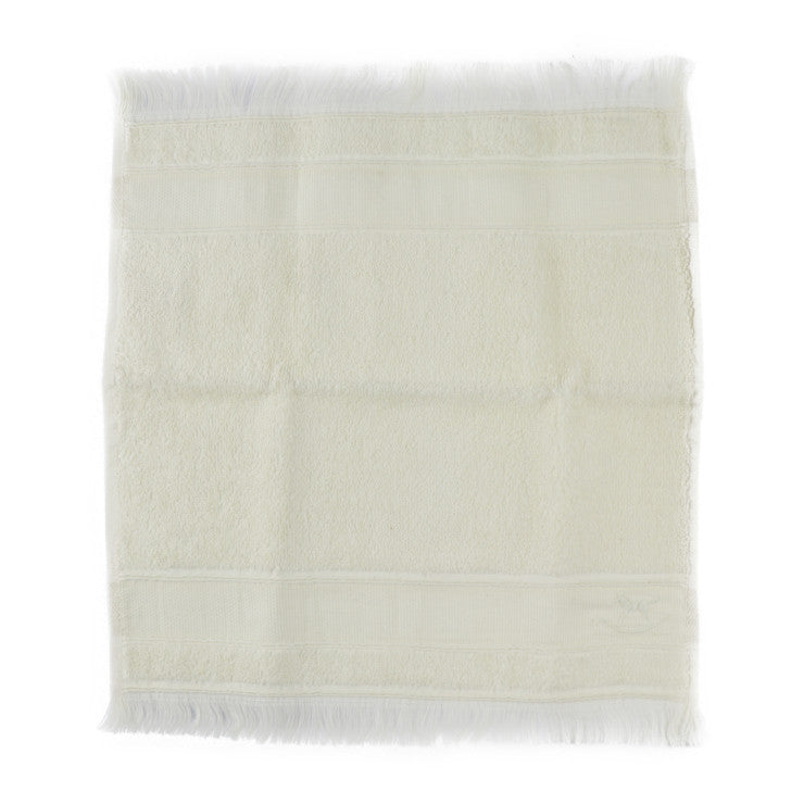 超美品 HERMES エルメス ベビー バスミトン&タオル セット ゆり木馬 タオル - 綿75％ ポリノジック25％ アイボリー ピンク系 ボディータオル シンプル フリンジ