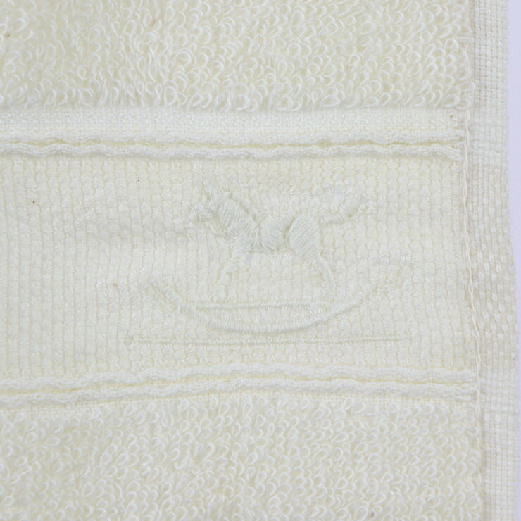 超美品 HERMES エルメス ベビー バスミトン&タオル セット ゆり木馬 タオル - 綿75％ ポリノジック25％ アイボリー ピンク系 ボディータオル シンプル フリンジ