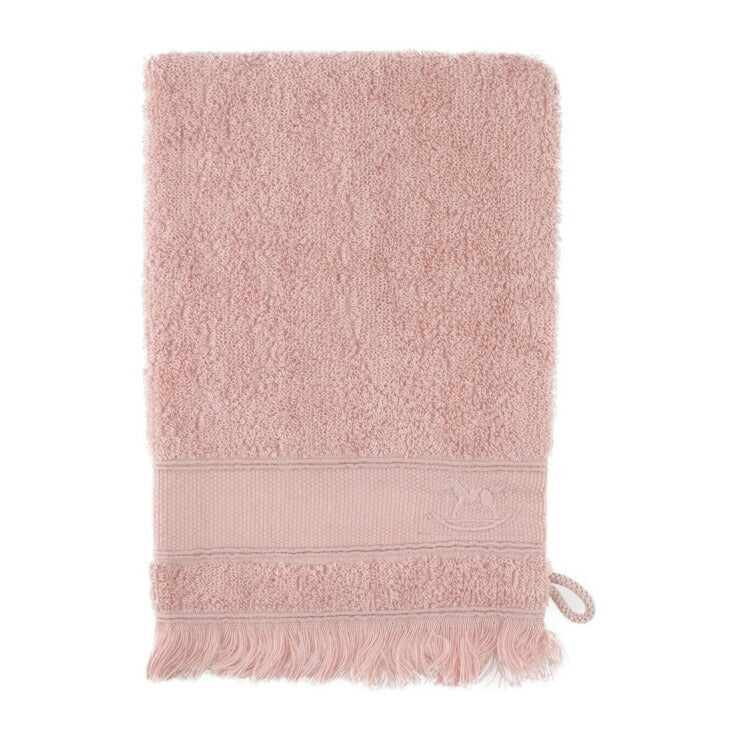 超美品 HERMES エルメス ベビー バスミトン&タオル セット ゆり木馬 タオル - 綿75％ ポリノジック25％ アイボリー ピンク系 ボディータオル シンプル フリンジ