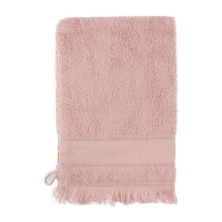 超美品 HERMES エルメス ベビー バスミトン&タオル セット ゆり木馬 タオル - 綿75％ ポリノジック25％ アイボリー ピンク系 ボディータオル シンプル フリンジ