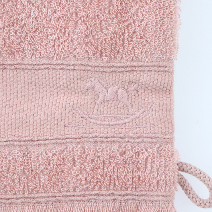 超美品 HERMES エルメス ベビー バスミトン&タオル セット ゆり木馬 タオル - 綿75％ ポリノジック25％ アイボリー ピンク系 ボディータオル シンプル フリンジ